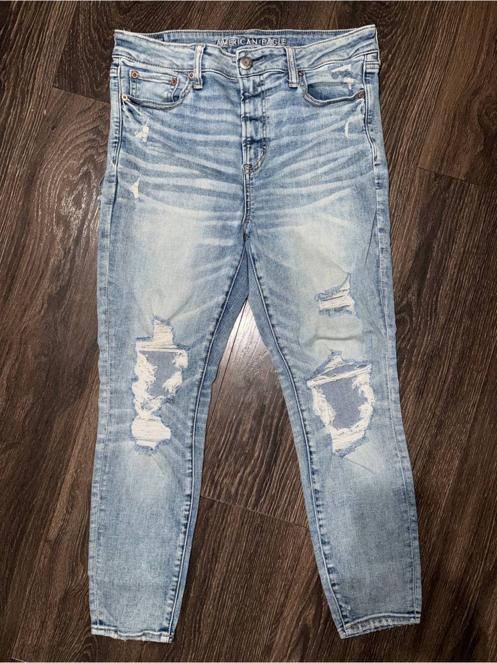 American Eagle Next Level Stretch Distressed Skinny Jeans Women’s 14 Short Light